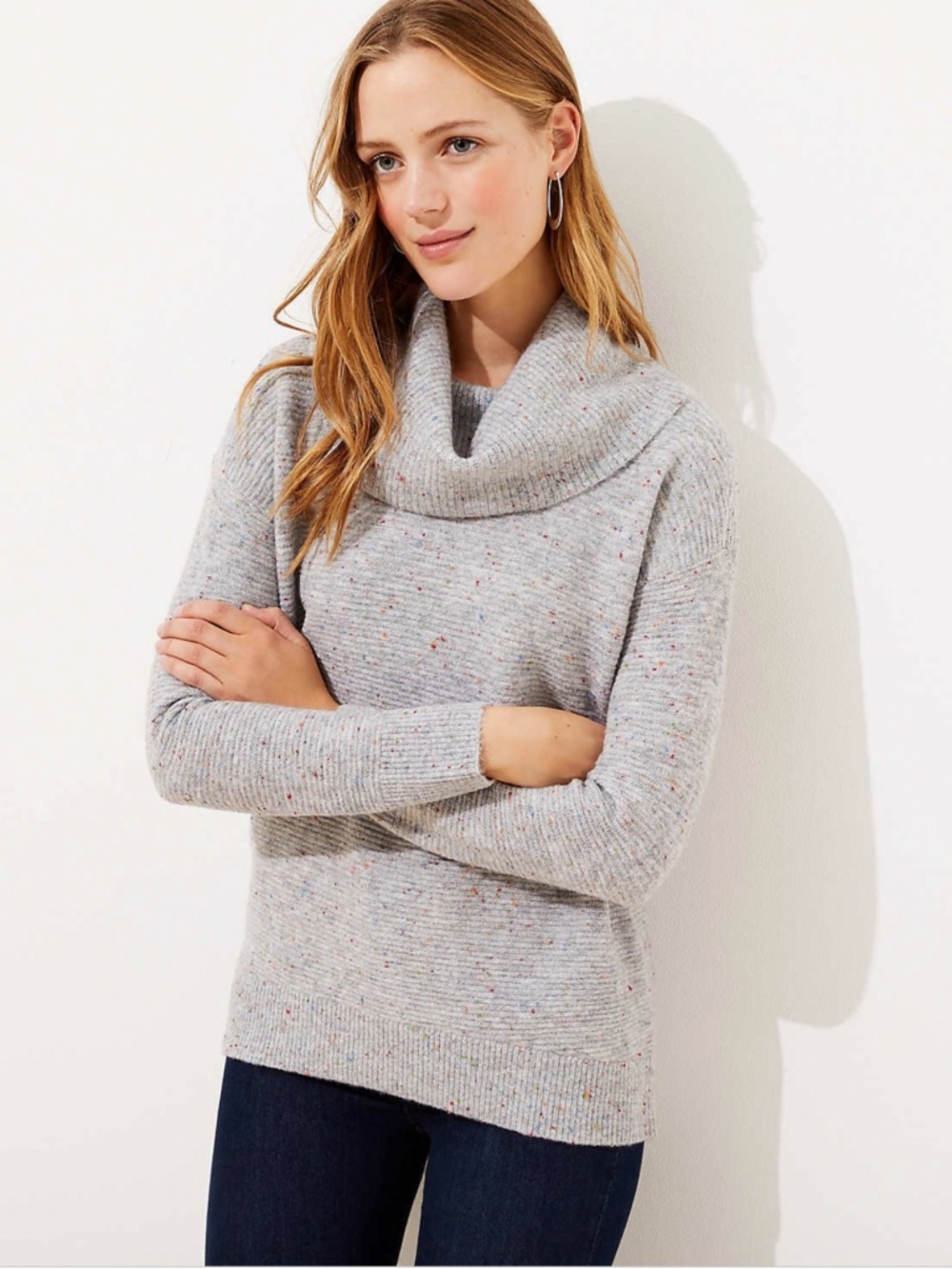 LOFT Flecked Cowl-neck Tunic Sweater